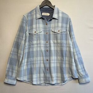 Outerknown Blanket Shirt Light Blue Plaid Flannel Button Up Mens M L Casual Warm